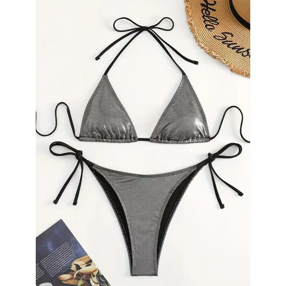 Wholesale Solid Color Sexy Three-point Beach Metallic Swimsuit